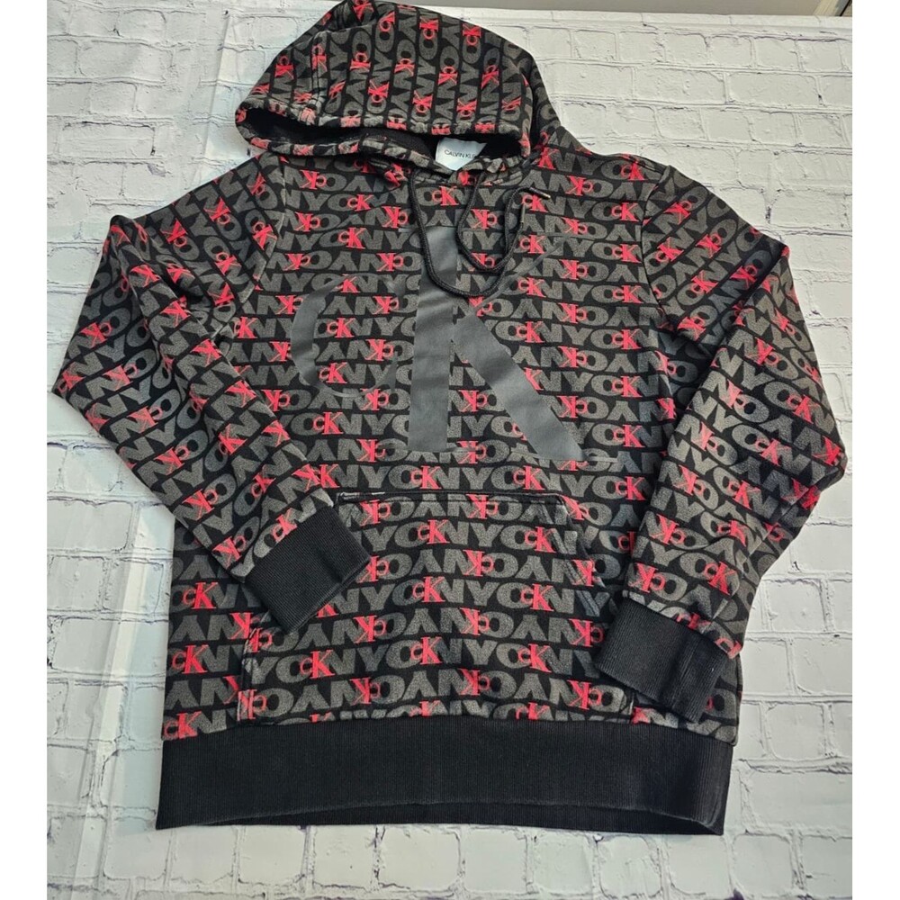 Hoodie Calvin Klein Men’s jeans Black and Red logo graphic all over size S‎